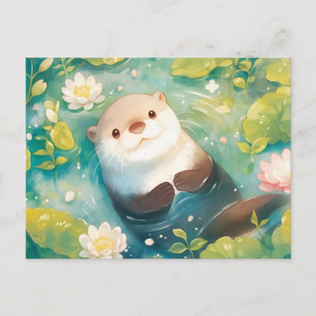 Postal Dulce Acuarela Nénfar del Estanque de la Nutria (Anverso)
