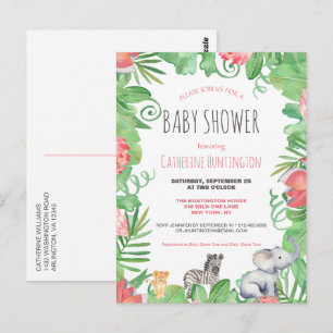 Postal Dulce animal de safari floral tropical Baby Shower