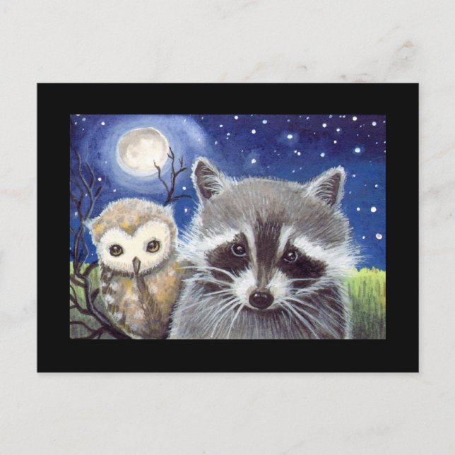Postal Dulce Arte de Mapache y Búho (Anverso)