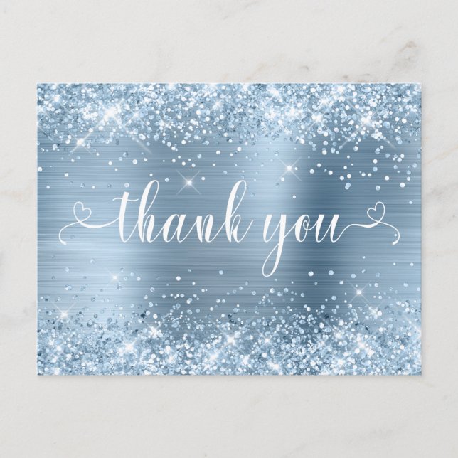 Postal Dulce azul claro Purpurinoso 16 Corazones Gracias (Anverso)