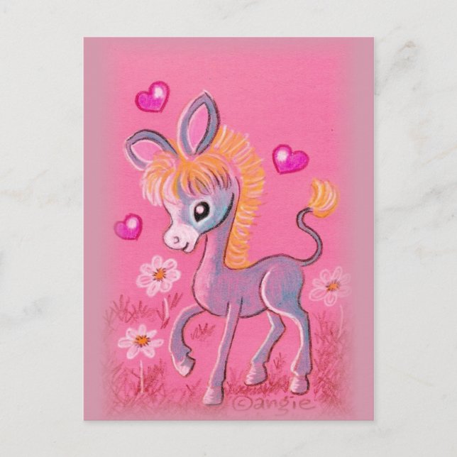Postal Dulce Bebé De Burro Con Corazón (Anverso)