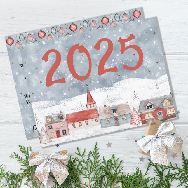 Postal Dulce Country House 2025 New Years Holiday Card (SWEET COUNTRY WINTER LANDSCAPE NEW YEARS 2025 GREETING CARD)