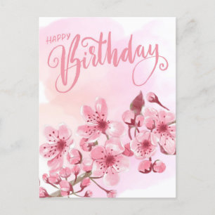 Postal Dulce Cumpleaños Floral Sakura Rosa Rubor