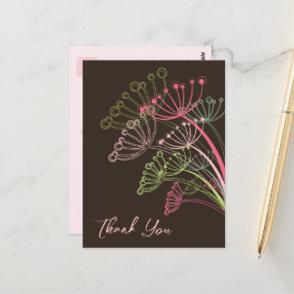Postal Dulce Dandelions Rosa Flor Whimsical Gracias