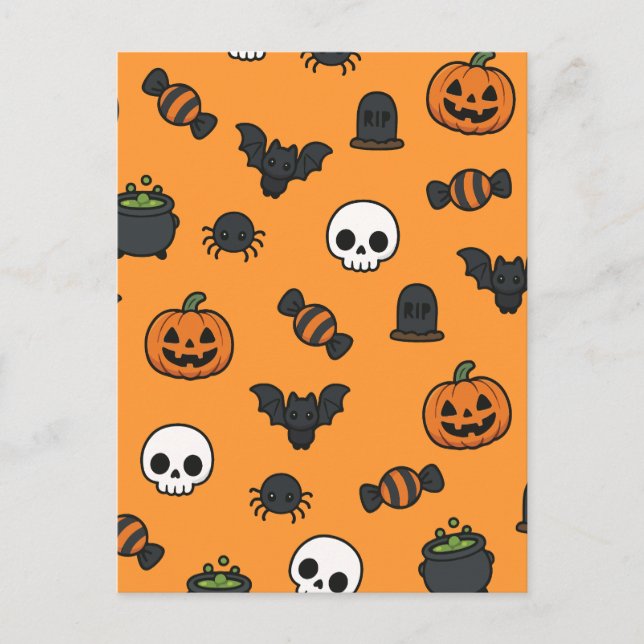 Postal Dulce Dulce Patrón de Halloween Calabaza Naranja E (Anverso)