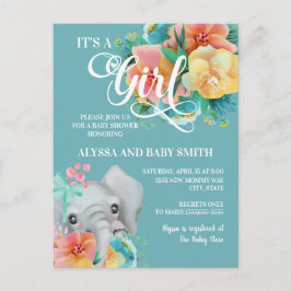 Postal Dulce Elefante Amarillo Turquesa Rosa Baby Shower