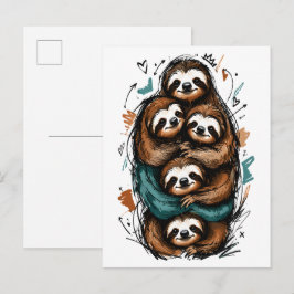 Postal Dulce familia de perezosos apilados – Dibujo diver