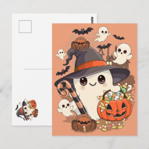 Postal Dulce Fantasma de Halloween en Estilo Kawaii
