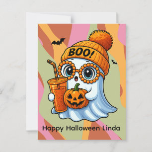 Postal Dulce Fantasma de Halloween Otoño Rosa Naranja