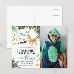 Postal Dulce fiesta de cumpleaños con foto de dinosaurio