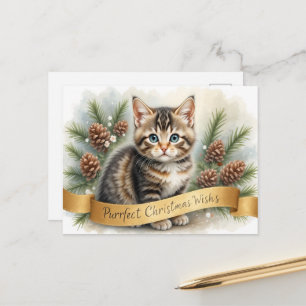 Postal Dulce gatito de Navidad Banner Arte Lindo