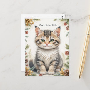 Postal Dulce gatito floral navideño pastel