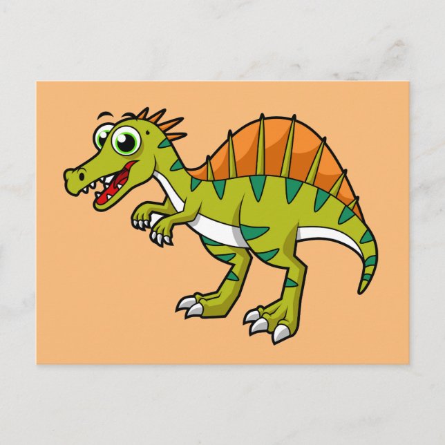 Postal Dulce ilustración de un Spinosaurus sonriente. (Anverso)
