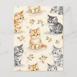 Postal Dulce Jengibre y Gatito Gris Acuarela Sin Costuras