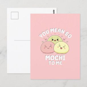 Postal Dulce Kawaii Mochi Comida Chiste Pastel Rosa Cita 