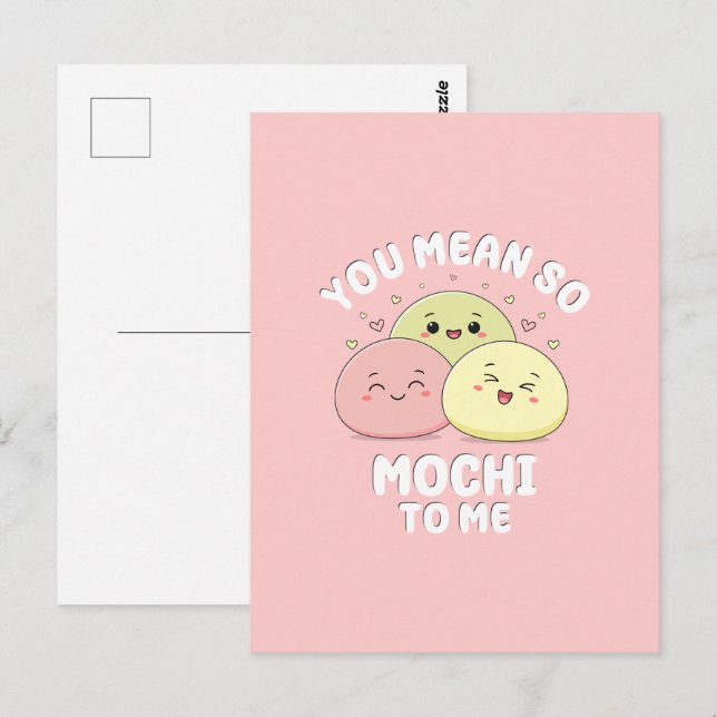Postal Dulce Kawaii Mochi Comida Chiste Pastel Rosa Cita  (Anverso / Reverso)