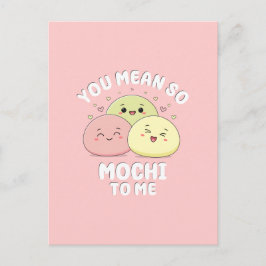 Postal Dulce Kawaii Mochi Comida Chiste Pastel Rosa Cita 
