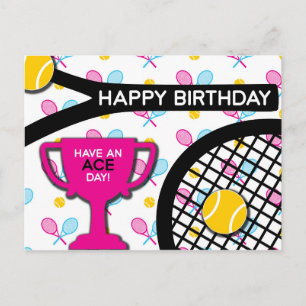 Postal Dulce me encanta el tenis rosa y azul cumpleaños