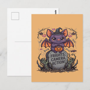 Postal Dulce Murciélago Kawaii de Halloween