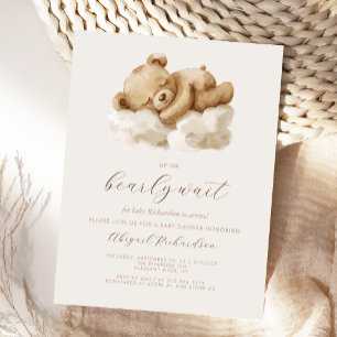 Postal Dulce Oso de Peluche en Acuarela para Baby Shower 