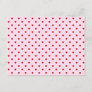 Postal Dulce patrón de corazones rojos en rosado.