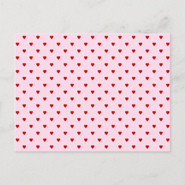 Postal Dulce patrón de corazones rojos en rosado. (Anverso)