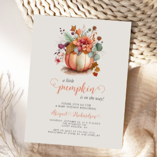 Postal Dulce Pequeña Calabaza Floral Baby Shower de Otoño