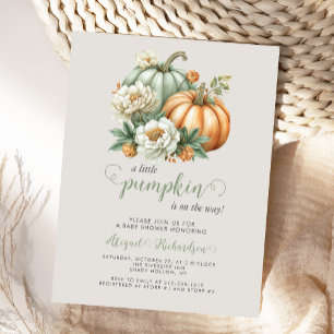 Postal Dulce Pequeña Calabaza Floral Baby Shower de Otoño