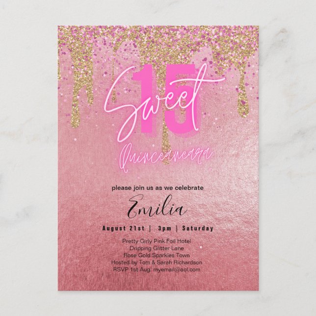Postal Dulce presupuestal 15 Relieve metalizado Purpurina (Anverso)