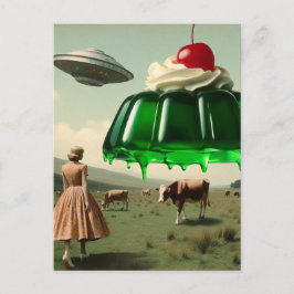 Postal Dulce regalo surrealista verde en la pradera lácte