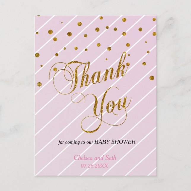 Postal Dulce Rosa y Confeti Dorado - Gracias (Anverso)