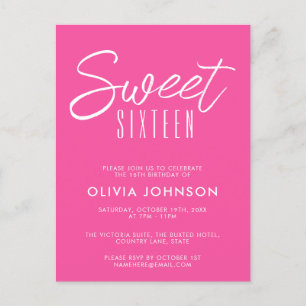 Postal Dulce rosado caliente moderno Dieciséis años 16