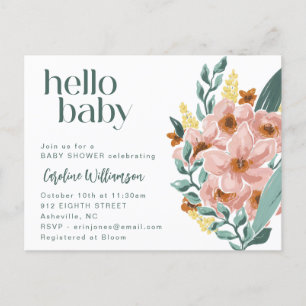 Postal Dulce Saludo Floral de Menta y Rosa para Baby Show
