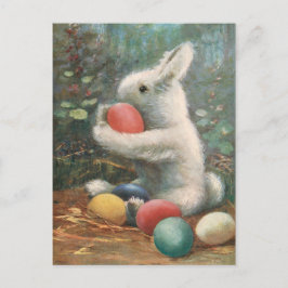 Postal Dulce y esponjoso conejo vintage de Pascua y huevo