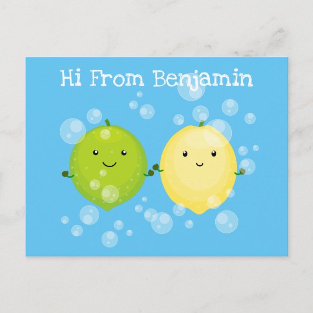 Postal Dulce y feliz ilustración de dibujos animados de l (Anverso)