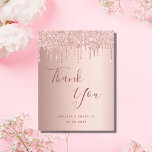 Postal Dulces 16 goteos de purpurinas de oro rosa gracias<br><div class="desc">Una tarjeta de agradecimiento por un dulce, 16 cumpleaños. Un color de fondo rosa de color falso dorado metálico. Con goteos falsos de purpurina, pinta goteo. En el frente, gran guión de color rosa oscuro con letras de color oro y el texto: Gracias, tu texto, título y una fecha. Parte...</div>