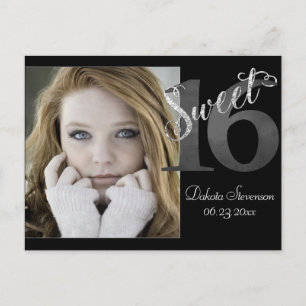 Postal Dulces 16   Gray Grunge Faux Silver Purpurina Foto