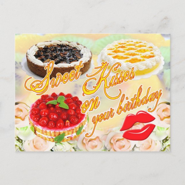 Postal ¡Dulces besos en tu cumpleaños! (Anverso)