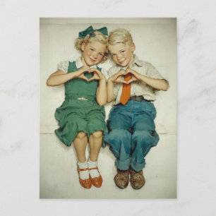 Postal Dulces Corazones Infantiles Vintage
