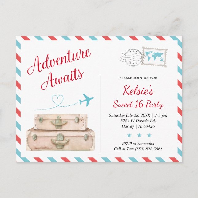 Postal Dulces dieciséis 16ta aventura de viaje de cumplea (Anverso)