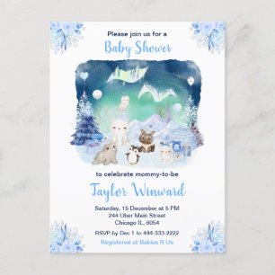 Postal Dulces Luces del Norte Animales Árticos Baby Showe