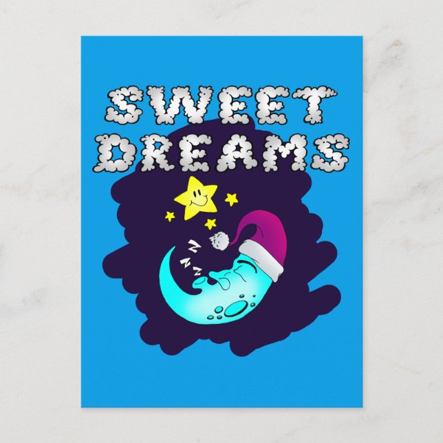 Postal Dulces sueños - Luna dulce tomando una siesta (Anverso)