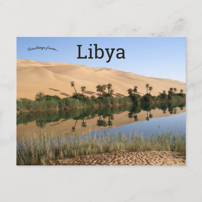 Postal Dunas de arena y oasis en Wadi al Hayaa Libia (Anverso)