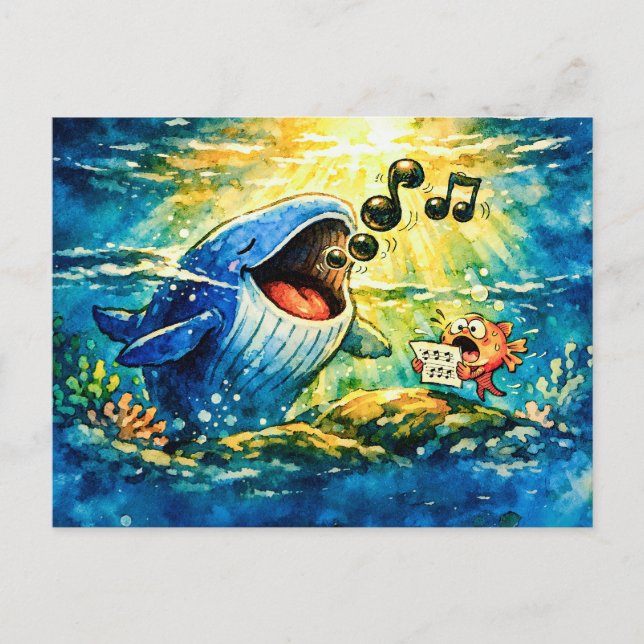 Postal Dúo de ballena cantando con pez   (Anverso)