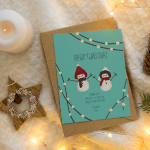 Postal Dúo de muñecos de nieve Feliz Navidad– Luces de in