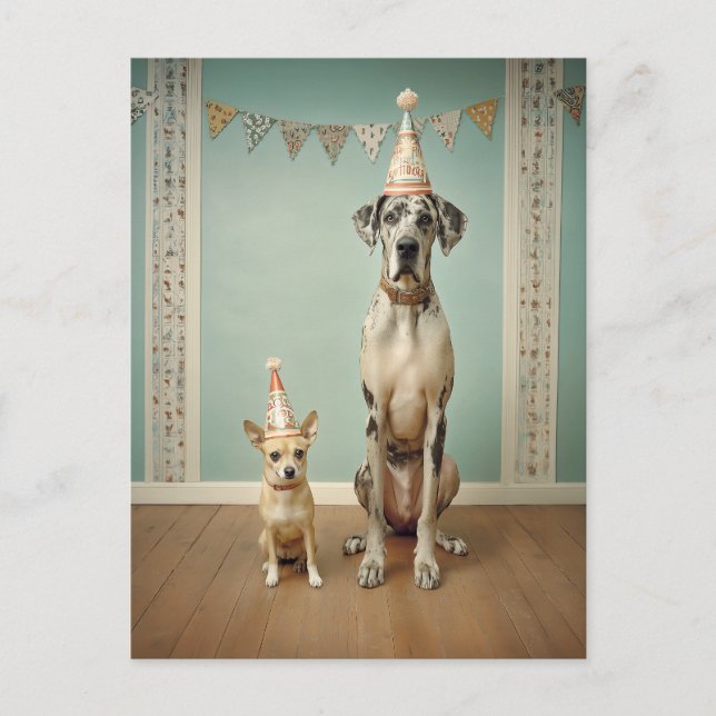 Postal Dúo de retrato de cumpleaños de perro (Anverso)