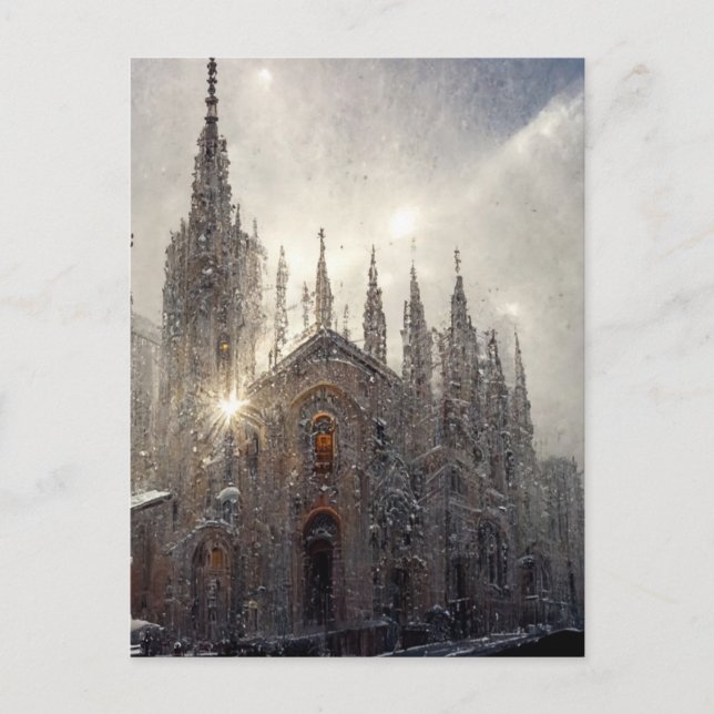 Postal Duomo de Milán en la nieve (Anverso)