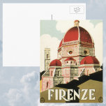 Postal Duomo en Firenze Florencia Italia Arte de Viajes A<br><div class="desc">Ilustración vintage de un cartel de viaje europeo o etiqueta de equipaje de Florencia,  Italia con la Cattedrale di Santa Maria del Fiore,  la Catedral o Duomo de Florencia. Arquitectura religiosa italiana clásica.</div>
