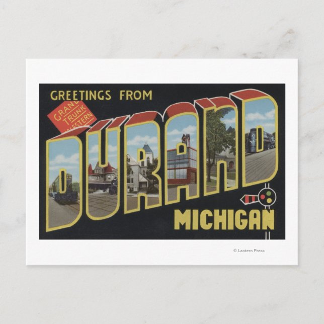Postal Durand, Michigan - Escenas de letras grandes (Anverso)
