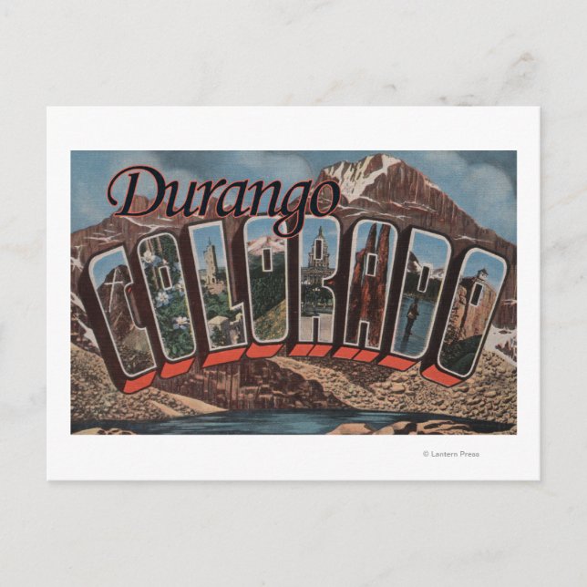 Postal Durango, Colorado - Escenas de letras grandes (Anverso)